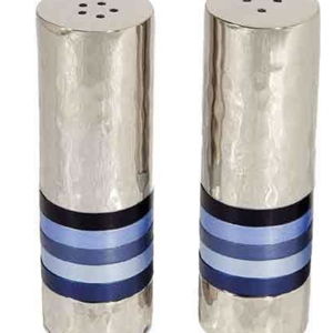 Yair Emanuel Hammered Nickel Salt and Pepper Shaker Set- Shades of Blue Rings (SAB-2)