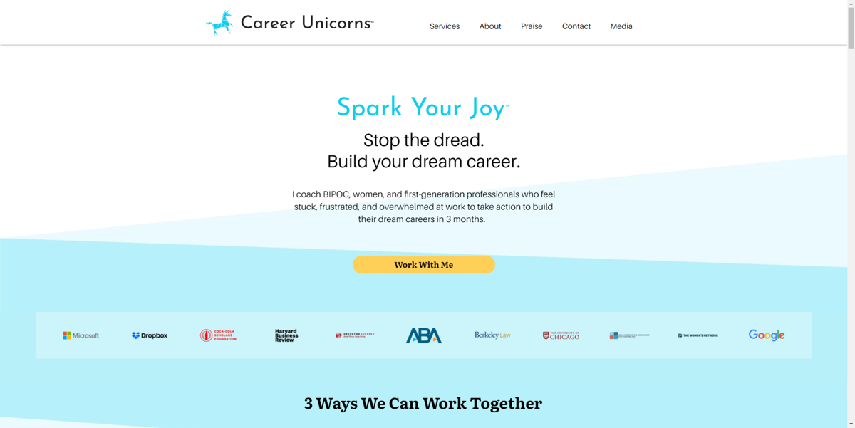 Screenshot of Career Unicorns, from the advisor websites collection.