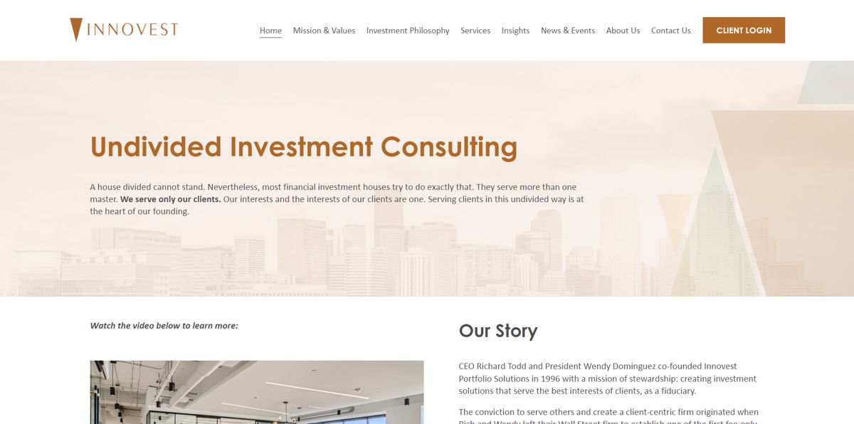 Screenshot of Innovest Portfolio Solutions, from the financial advisor websites collection.