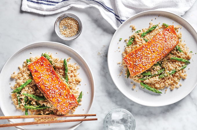 Glazed Salmon with Bulgur and Asparagus