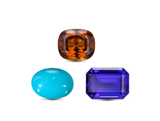 loose turquoise, tanzanite and zircon
