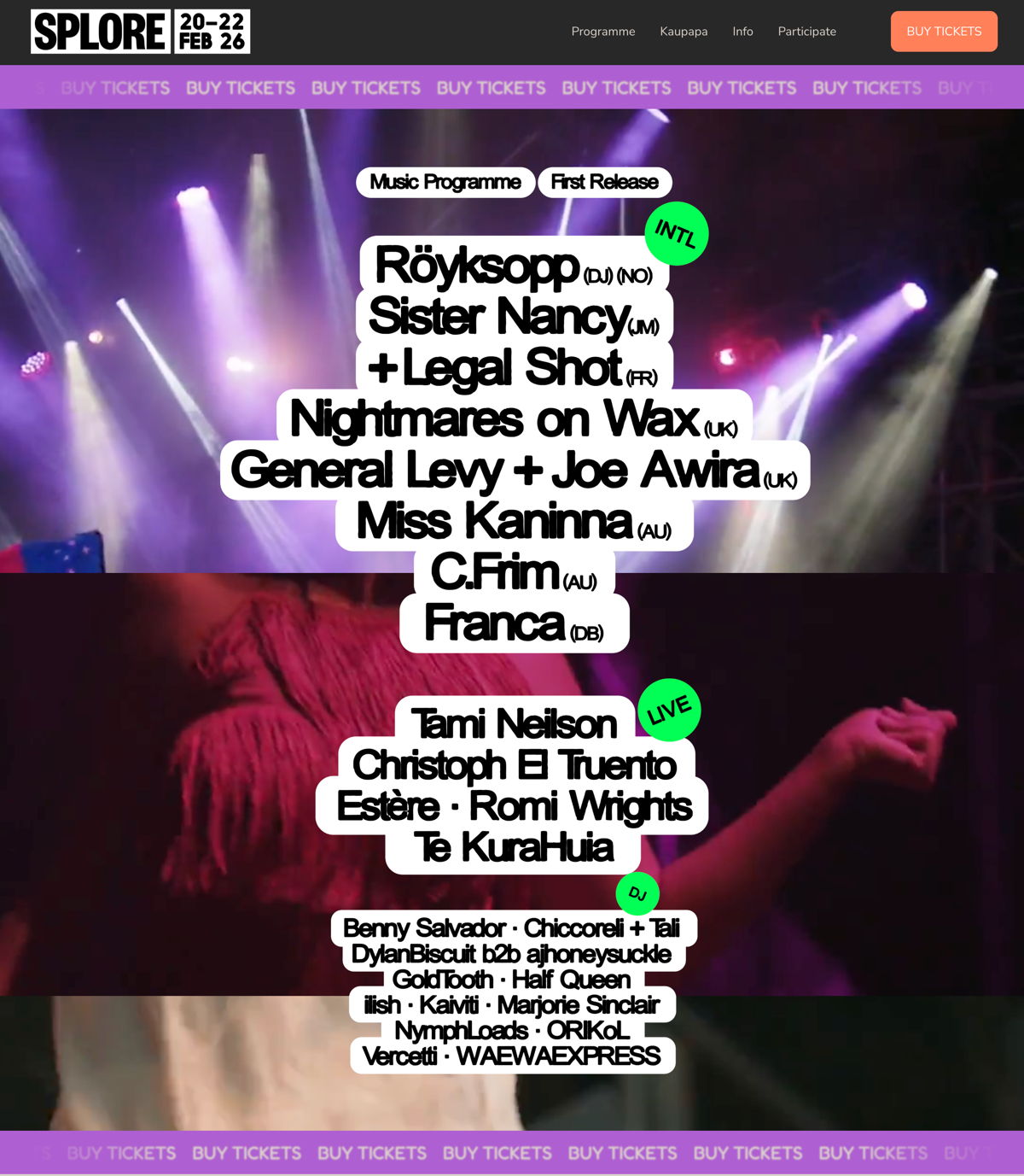 Screenshot of Splore, from the event websites collection.