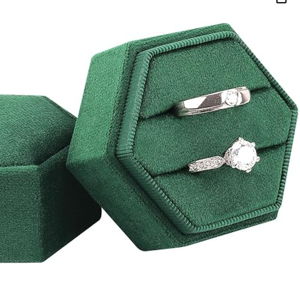 DesignSter Velvet Jewelry Ring Box,2 Slots Jewelry Ring Gift Box Vintage Ring Display Holder with Detachable Lid for Proposal, Engagement, Wedding, Ceremony(Dark green)