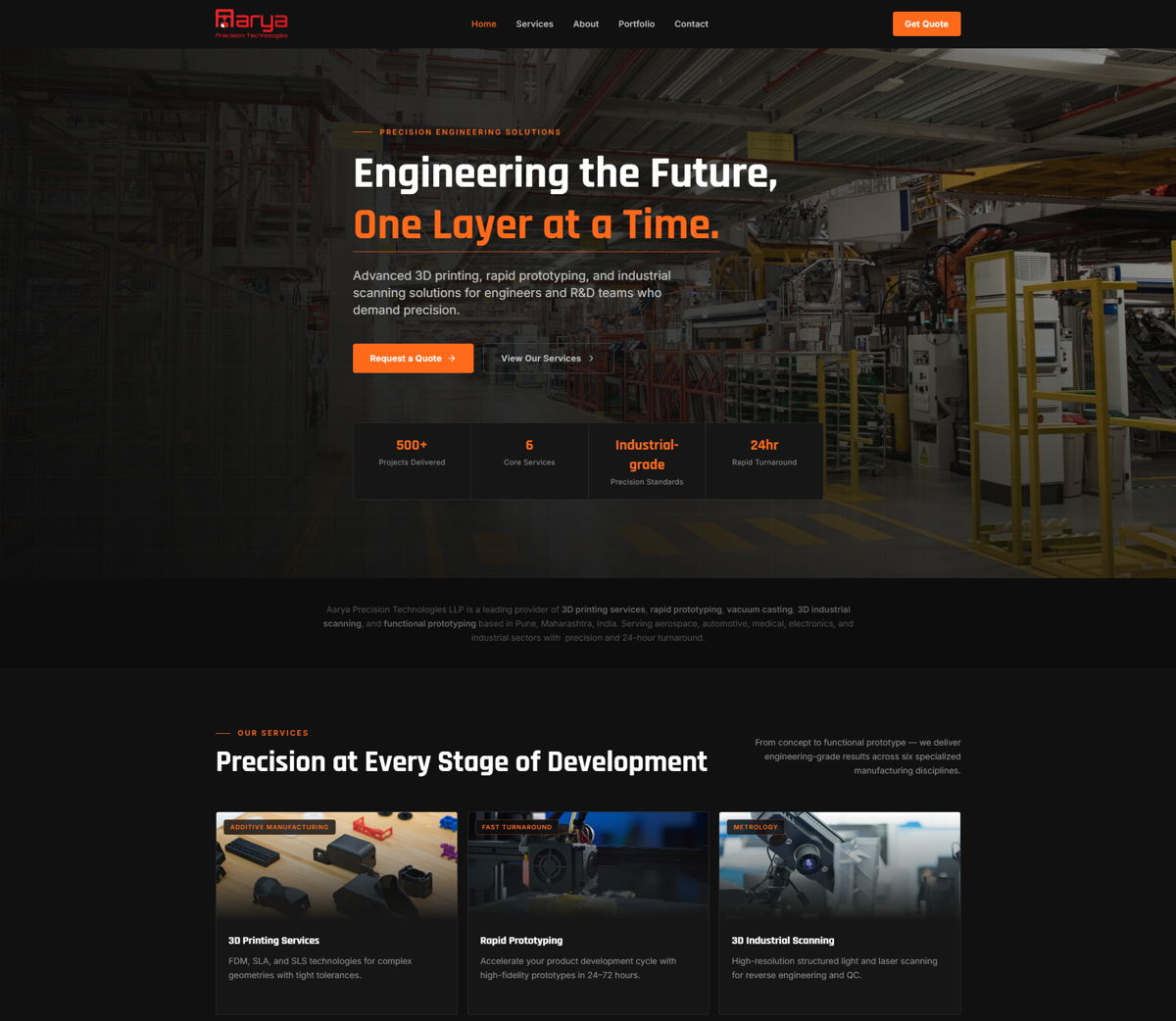 Screenshot of Aarya Precision Technologies, from the godaddy airo websites collection.