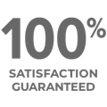 Illustration of 100% symbol with text reading Satisfaction Guaranteed.