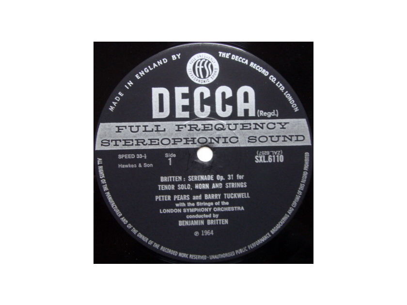 DECCA SXL-WB-ED3 / BRITTEN, - Britten Serenade, Op. 31 for Tenor Solo, Horn & Strings, NM!