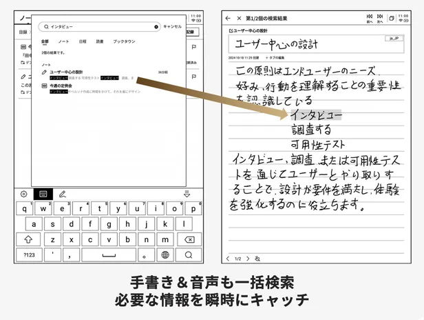 手書き·音声メモも瞬時に検索