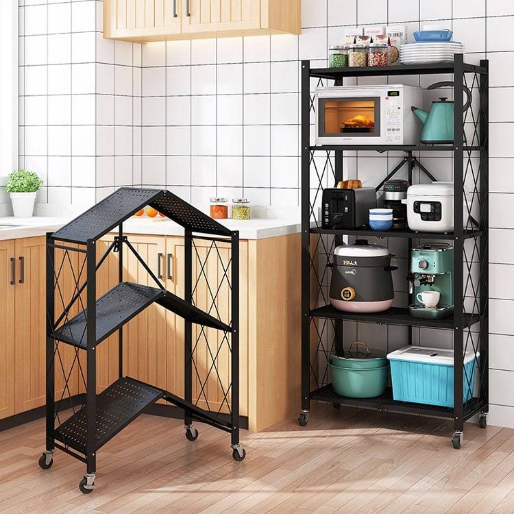Storage rack for kitchen, Kitchen storage rack, 5 tier shelf, Black shelving unit, foldable storage rack 