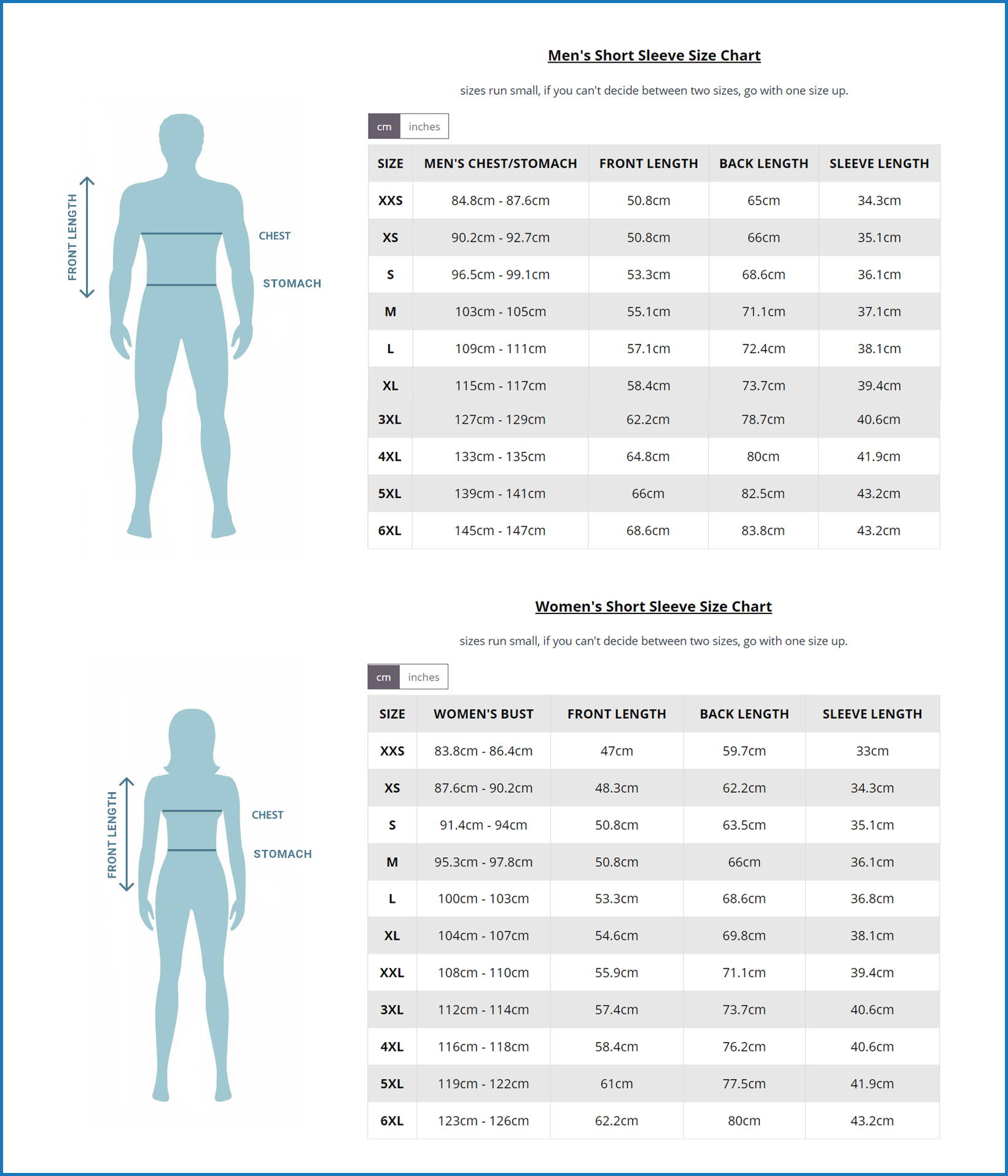 chart size details cycling apparels