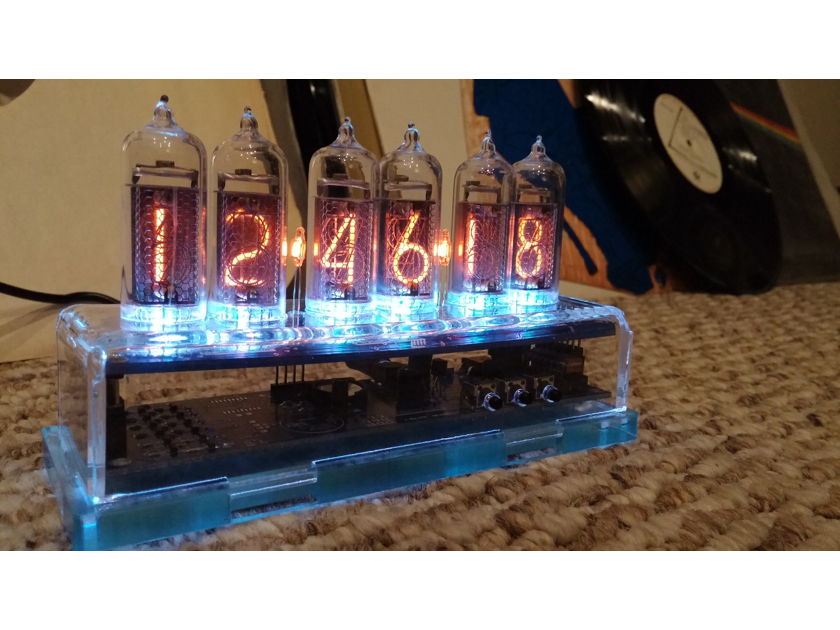 CONNEX Nixie 6 Table Clock (With IN-14 Soviet Nixie Tubes):  Brand New-In-Box; Clear Base