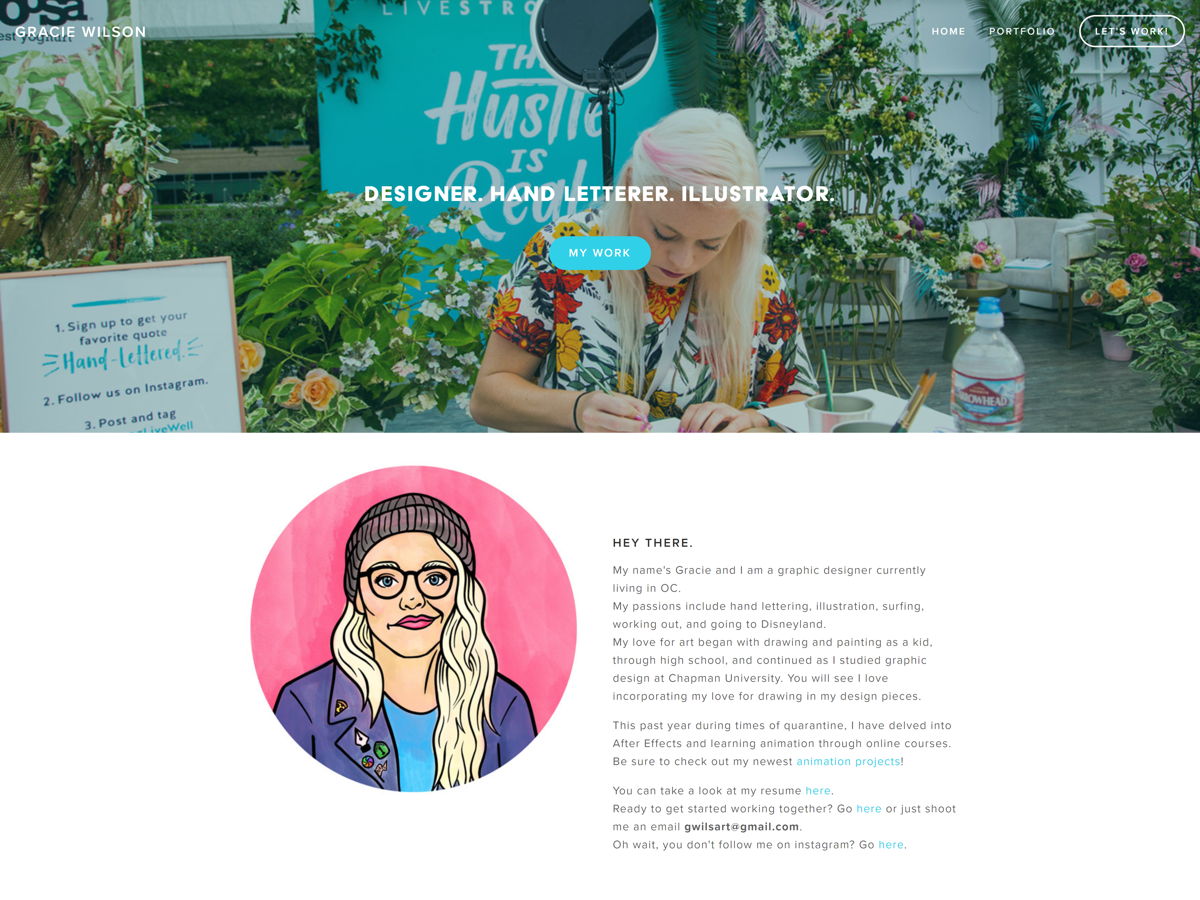 Screenshot of Gracie Wilson, from the resume websites collection.