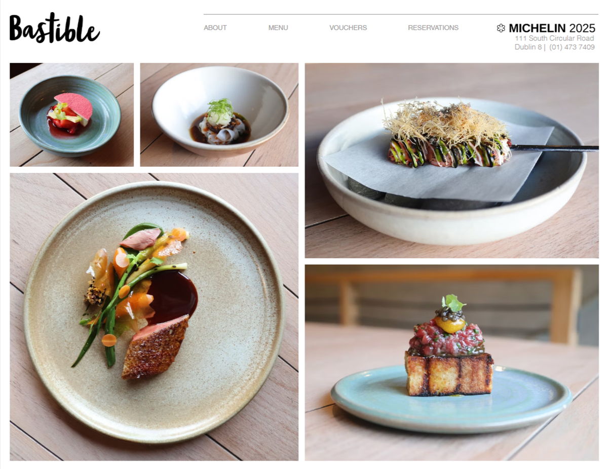 Screenshot of Bastible , from the wix restaurant website examples collection.
