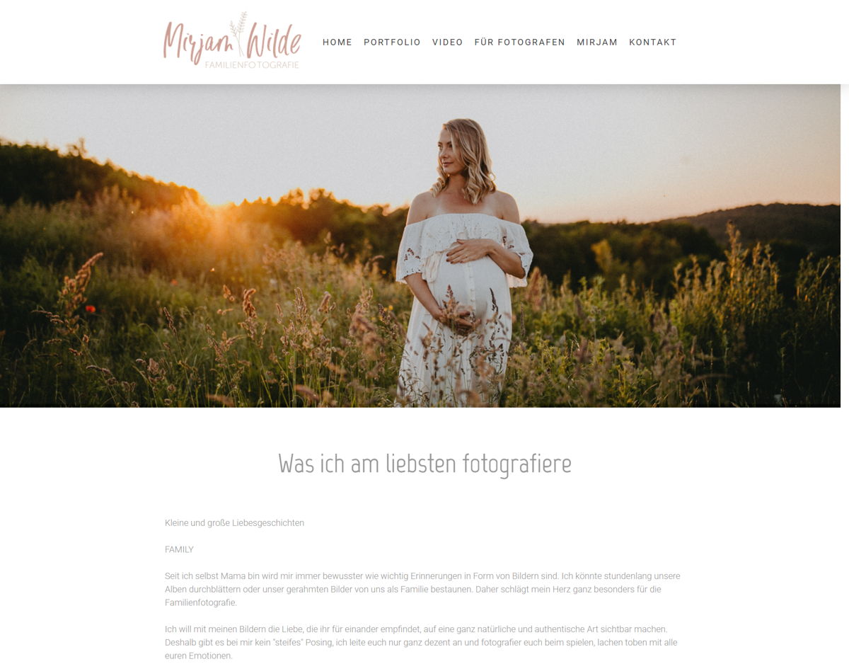 Screenshot of Mirjam Photography, from the jimdo websites collection.