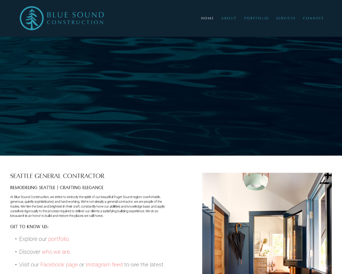 Screenshot of Blue Sound Construction, from the remodeling websites collection.