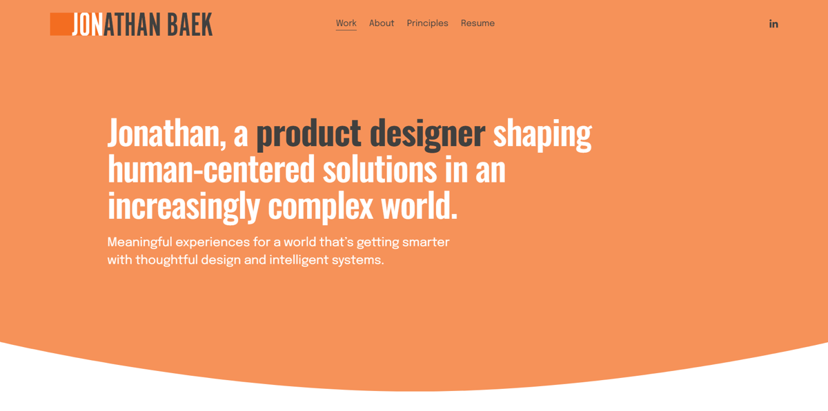 Screenshot of Jonathan Baek, from the product designer portfolios collection.