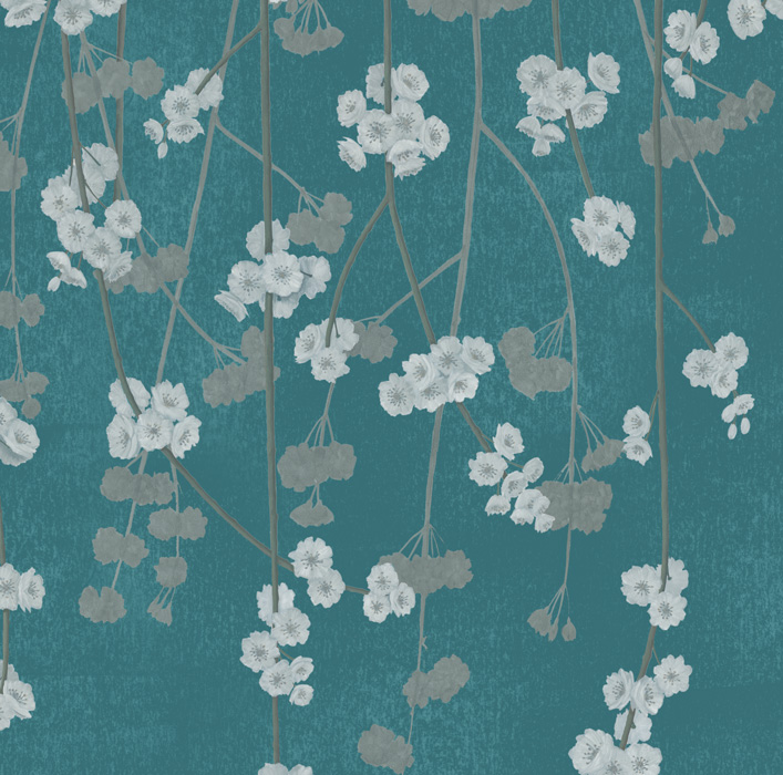 Teal Cherry Blossom Wallpaper detail Image