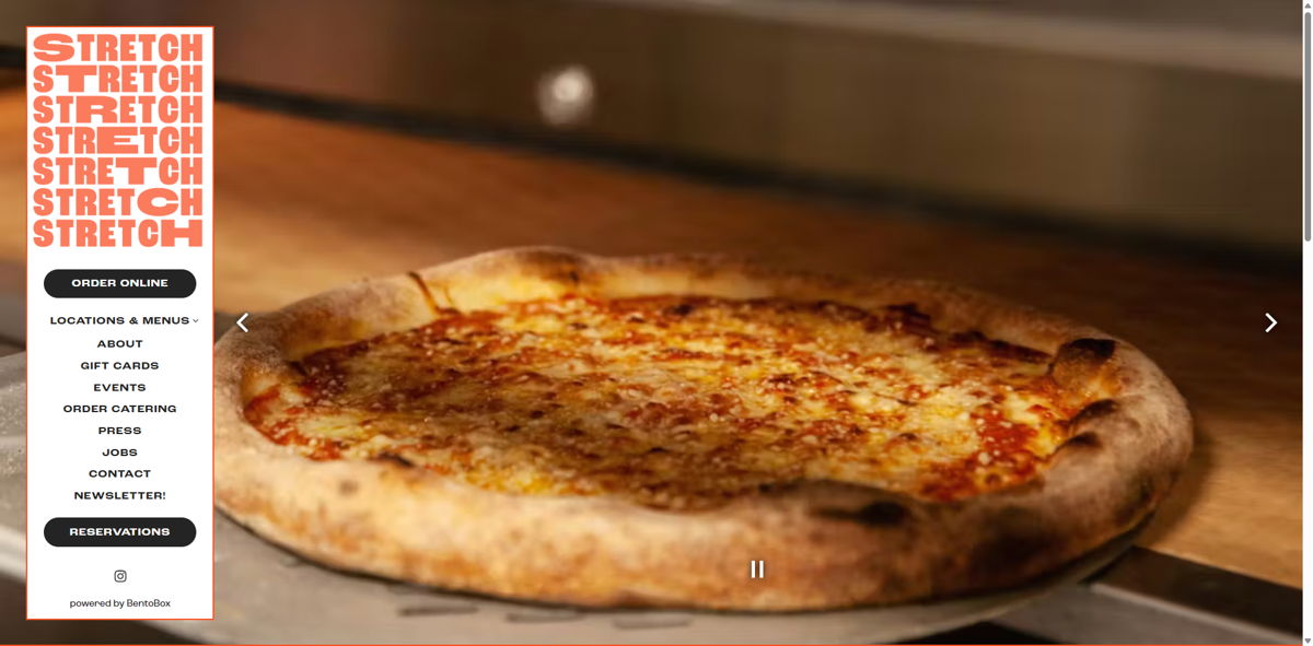 Screenshot of Stretch Pizza, from the pizza place websites collection.