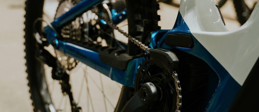 A close up of a e-MTB drivetrain