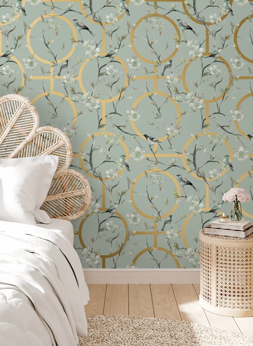 Gold & green luxury floral geometric wallpaper - Feathr™ Wallpapers