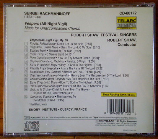 RACHMANINOFF:"VESPERS" - TELARC CD-80172 ROBERT SHAW FE...