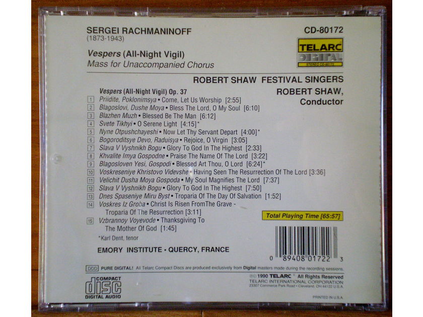 RACHMANINOFF:"VESPERS" - TELARC CD-80172 ROBERT SHAW FESTIVAL SINGERS
