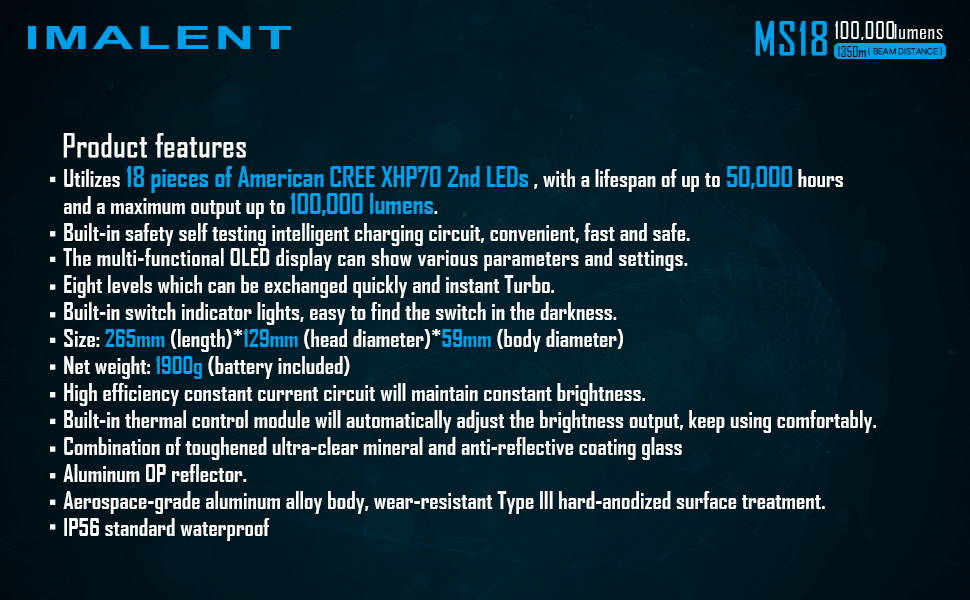 IMALENT MS18W Brightest Flashlight 100,000 Lumens OLED Display