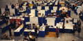 white and blue curtains in a convention