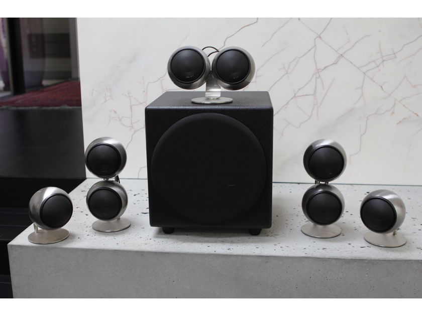 Orb Audio Surround Sound Speaker + Subwoofer 5.1 or 7.1 Array in Hand-Polished Steel Finish