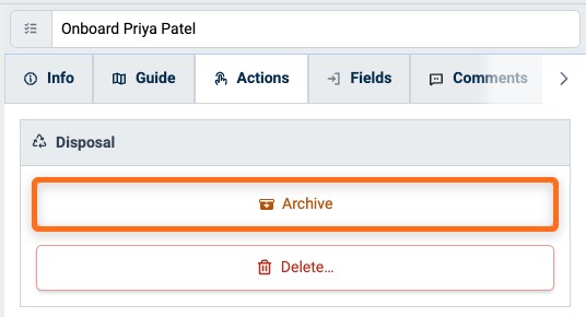 Archive button in the Disposal panel of the Assignment Actions tab