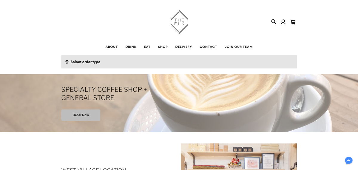 Screenshot of The Elk, from the cafe & coffee shop websites collection.