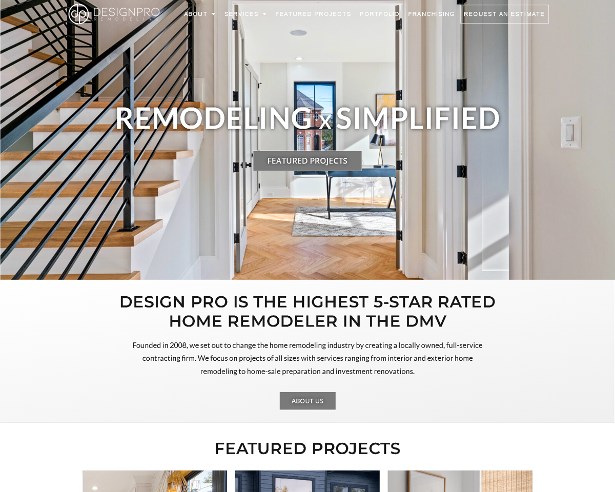 Screenshot of Design Pro Remodeling, from the remodeling websites collection.
