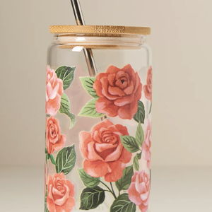 1canoe2 Glass Tumbler with Lid - Roses