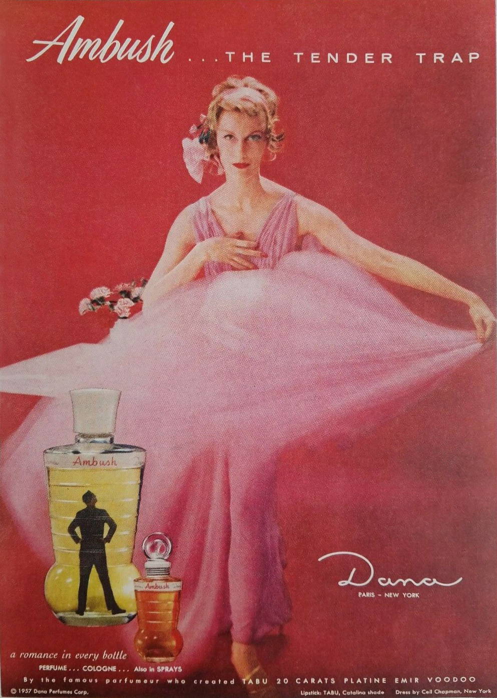 Vintage ad of Ambush perfume 1950s.