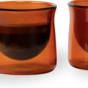 FLUR Espresso Glass (Set of 2): For Espresso and Small Espresso Drinks - Double-Walled Borosilicate Glass - Handmade - 3 oz (Amber)