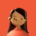 boneco 3D feminino de camiseta vermelha usando fone QCY