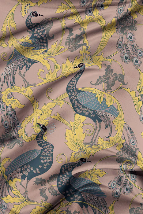 pink vintage bird fabric panel image
