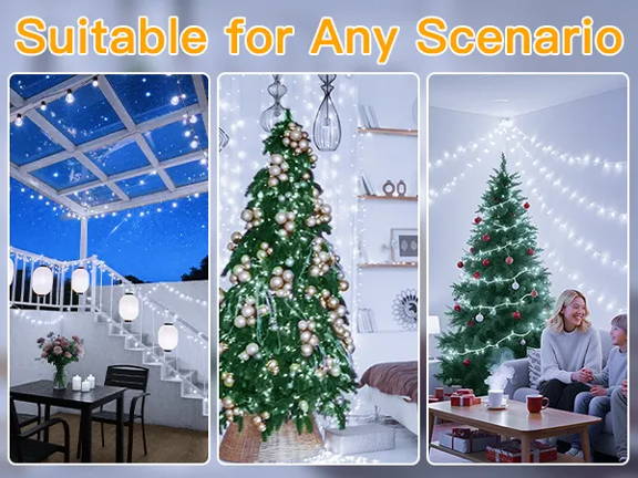 Features of Ollny's 800 leds clear cable cool white string lights - mobile size