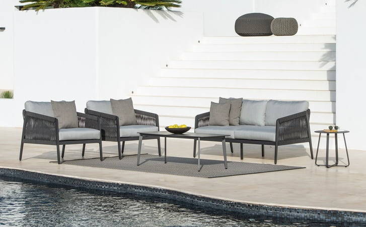 Jati and Kebon Ritz Alu Aluminum with Rope Accents Outdoor Patio Seating