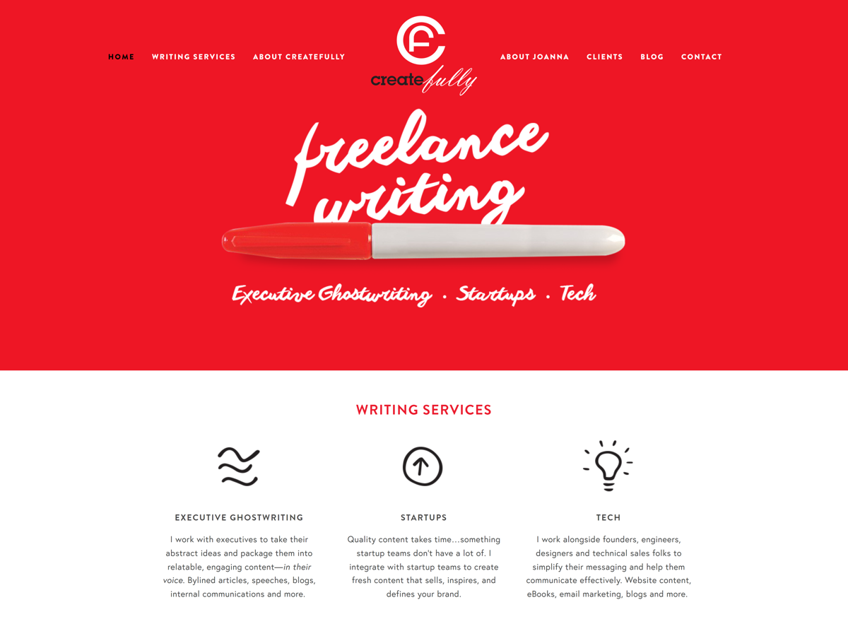 Screenshot of Createfully, from the writer websites collection.