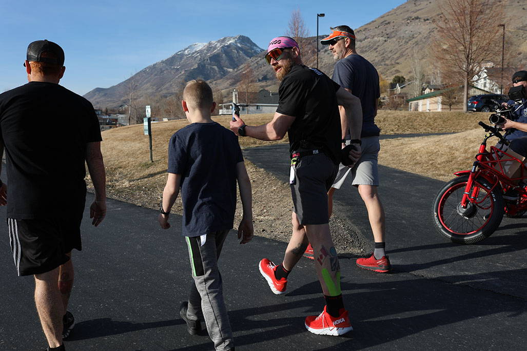 James walking with kid