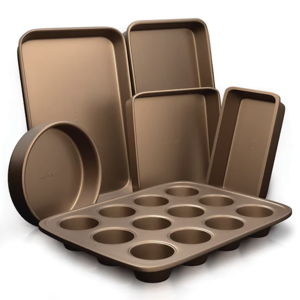 NutriChef Commercial-Grade Non-Stick Steel Bakeware Set, 6-Piece Bronze Baking Pan Set for Professional Home Kitchen - Dishwasher Safe