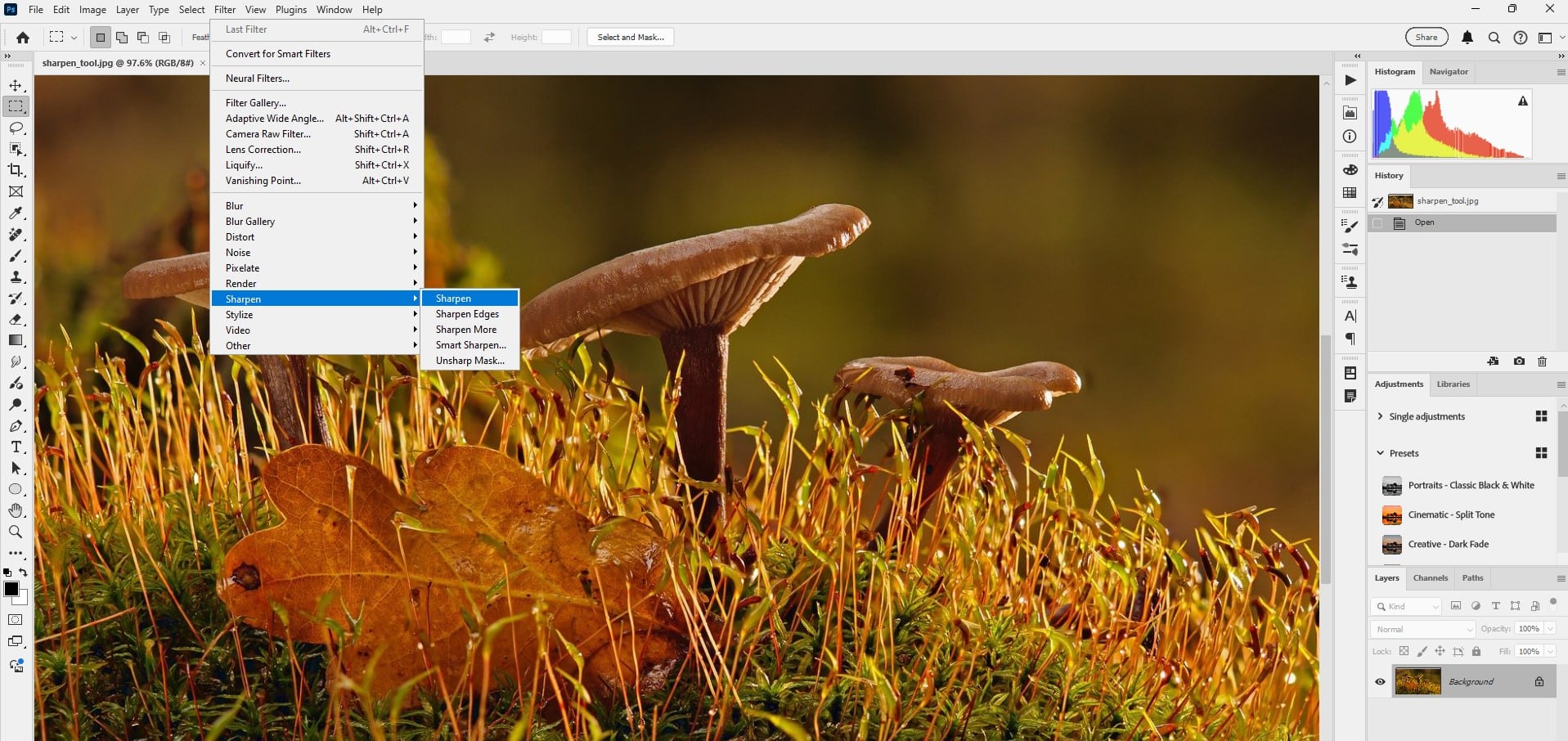 Sharpening filters in Photoshop