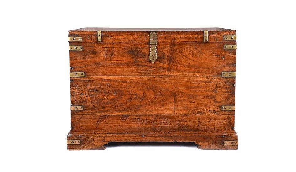 Antique Brass Bound & Teak Indian Military Campaign Chest From Rajasthan -19thC | Indigo Antiques