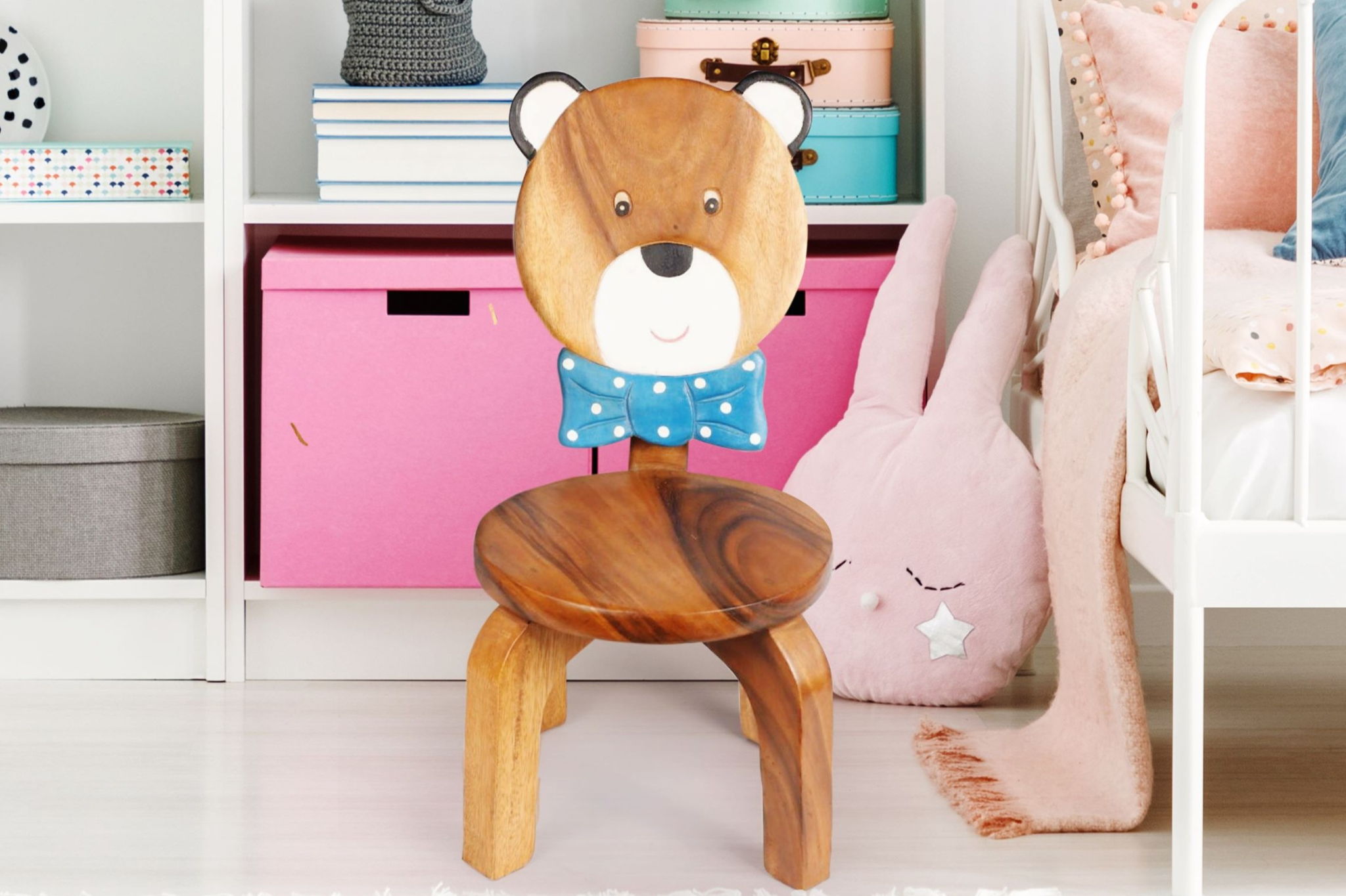 Children’s Teddy Bear wooden chair themed with solid backrest - Image 2