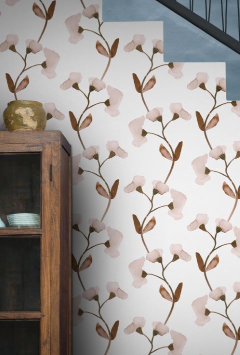 Cream & Brown Contemporary Flower Stripe Wallpaper hero image