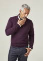 Casual styling of a men's merino wool shirt in purple with jeans