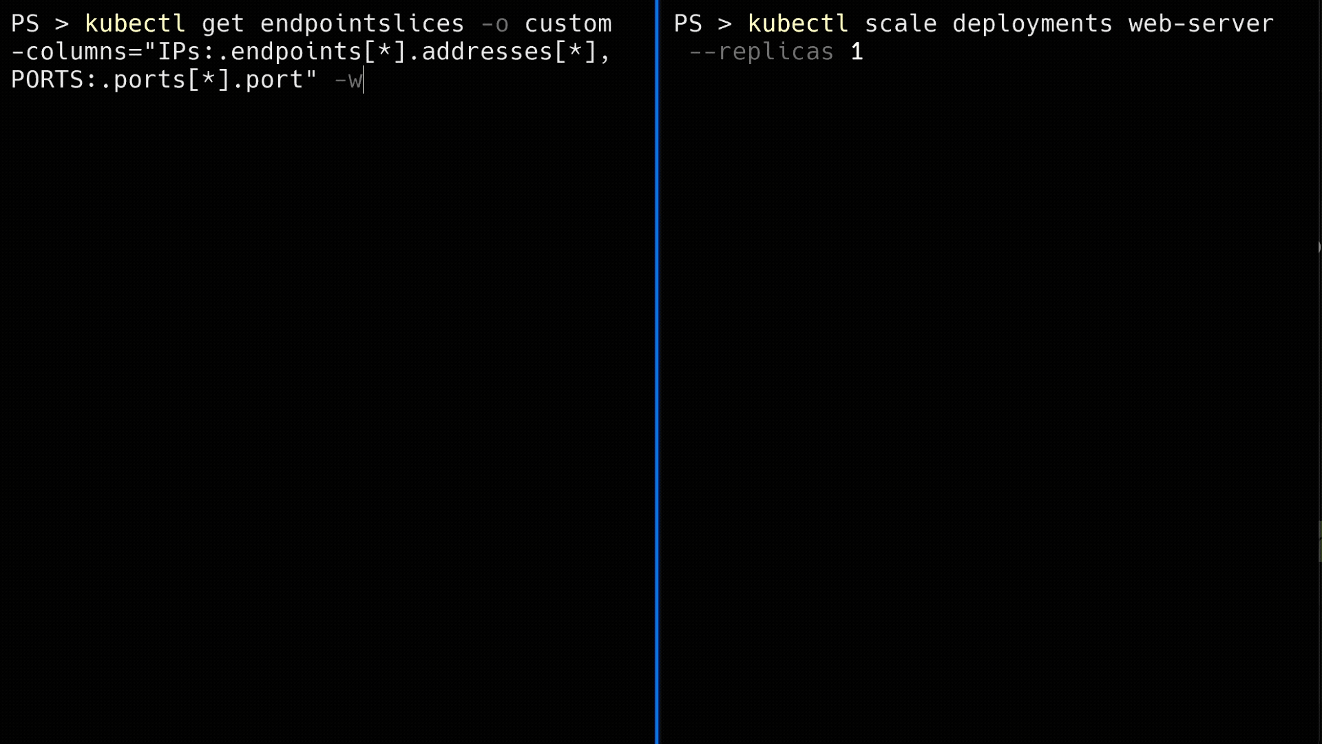 Pod IPs added automatically as the Deployment scales.