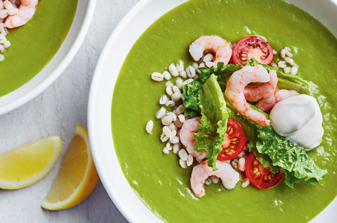 Crème de laitue et crevettes nordiques