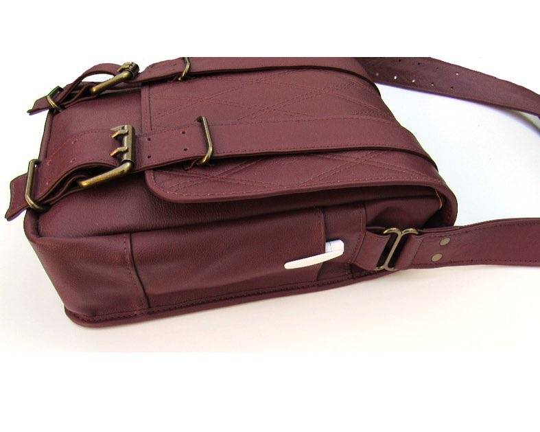 Custom burgundy leather messenger bag