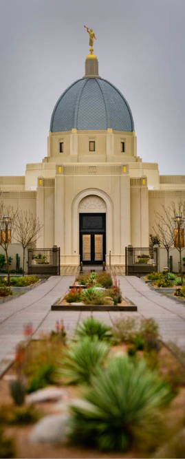 Vertical photo of the Tucson Temple entrance